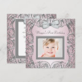 Elegante Roze Foto Eerste Verjaardag Uitnodiging (Voorkant / Achterkant)