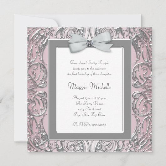 Elegante Roze Foto Eerste Verjaardag Uitnodiging (Achterkant)