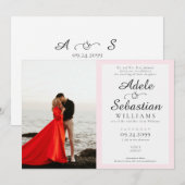 Elegante roze foto monogram formele trouwdag kaart (Voorkant / Achterkant)
