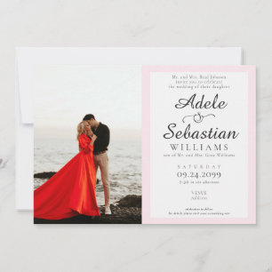 Elegante roze foto monogram formele trouwdag kaart