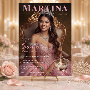 Elegante Roze Foto Quince Viering Kaart