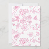 Elegante Roze Franse Chinoiserie Bloemenbruiloft Kaart (Achterkant)