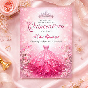 Elegante Roze & Fuchsia Quinceanera Kaart