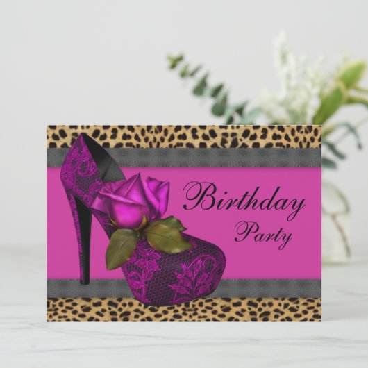 Elegante Roze Fuchsia Roze Luipaard Verjaardag Kaart (Staand voorkant)