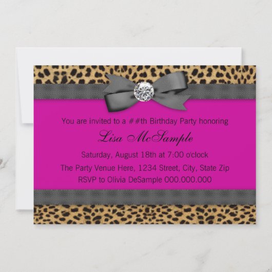 Elegante Roze Fuchsia Roze Luipaard Verjaardag Kaart (Achterkant)