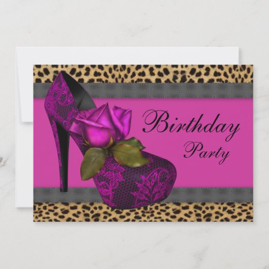 Elegante Roze Fuchsia Roze Luipaardprint Verjaarda Kaart (Voorkant)