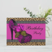 Elegante Roze Fuchsia Roze Luipaardprint Verjaarda Kaart (Staand voorkant)