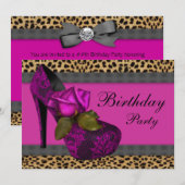 Elegante Roze Fuchsia Roze Luipaardprint Verjaarda Kaart (Voorkant / Achterkant)