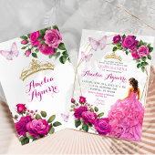 Elegante roze Fuchsia vlinder bloemenquinceañera Kaart