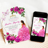 Elegante roze Fuchsia vlinder bloemenquinceañera Kaart