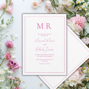 Elegante Roze Fuscia Monogram Moderne Trouwkaart Kaart
