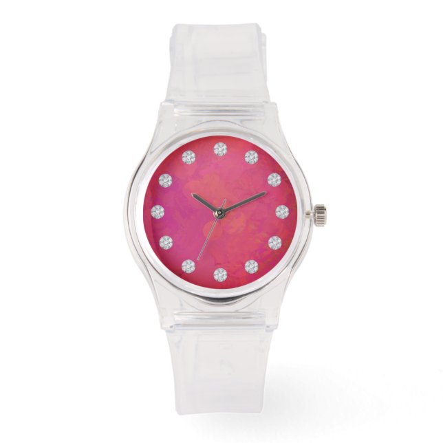 Elegante roze fusie gezicht en diamanten horloge (Voorkant)
