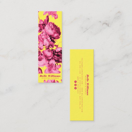 Elegante roze geel  bloemenillustratie mini visitekaartje (Voorkant / Achterkant)