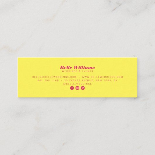 Elegante roze geel  bloemenillustratie mini visitekaartje (Achterkant)