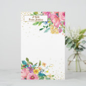 Elegante Roze Geel Bloemmotief Goud Glitters Briefpapier (Staand voorkant)