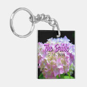 Elegante roze geel paarse hortensia's sleutelhanger (Voorkant Links)