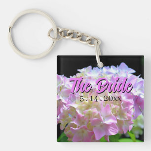 Elegante roze geel paarse hortensia's sleutelhanger