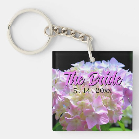 Elegante roze geel paarse hortensia's sleutelhanger (Voorkant)