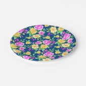 Elegante roze geel roos bloemmotief papieren bordje (Gekanteld)