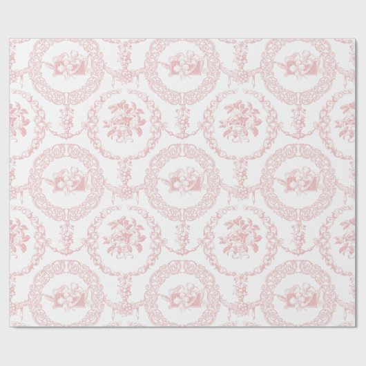 Elegante roze gegraveerde bloemmedailles en swags cadeaupapier (Vlak)