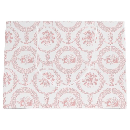 Elegante roze gegraveerde bloemmedailles en swags groot cadeauzakje (Voorkant)