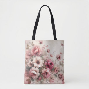 Elegante roze  geïnspireerde Waterverf Bloemen Tote Bag