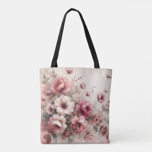 Elegante roze  geïnspireerde Waterverf Bloemen Tote Bag (Achterkant)