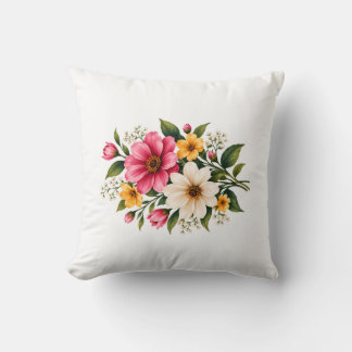 Elegante Roze & Gele Bloemboeket Botanisch 💐 Kussen