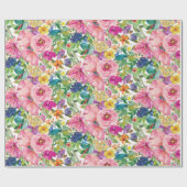 Elegante roze gele bloemige botanische bloemen cadeaupapier (Vlak)