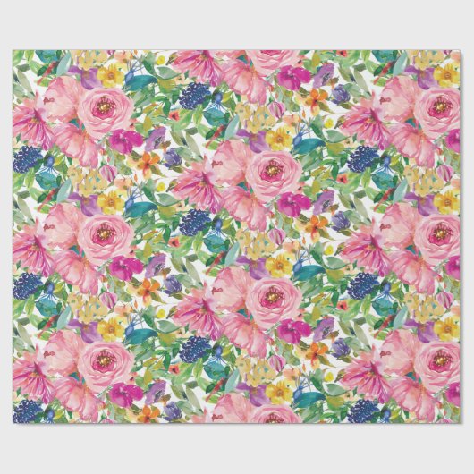 Elegante roze gele bloemige botanische bloemen cadeaupapier (Vlak)