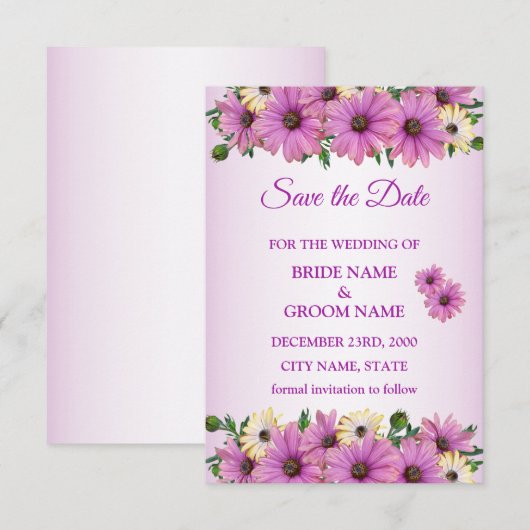Elegante Roze Gele Bloemige Rustieke Save The Date (Voorkant / Achterkant)