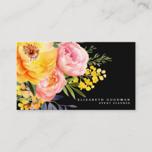 Elegante Roze Gele Bloemige Zwarte Visitekaartjes