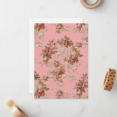 Elegante roze & gele rozen op roze achtergrond notitiekaartje (Voorkant / Achterkant in situ)
