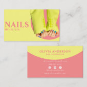 Elegante roze gele vrouwelijke moderne nageltechno visitekaartje (Voorkant / Achterkant)