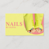 Elegante roze gele vrouwelijke moderne nageltechno visitekaartje (Voorkant)