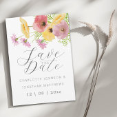 Elegante Roze & Gele Wilde Bloemen Bruiloft Save The Date