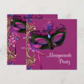 Elegante roze gemaskerde party kaart (Voorkant / Achterkant)