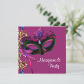 Elegante roze gemaskerde party kaart (Staand voorkant)