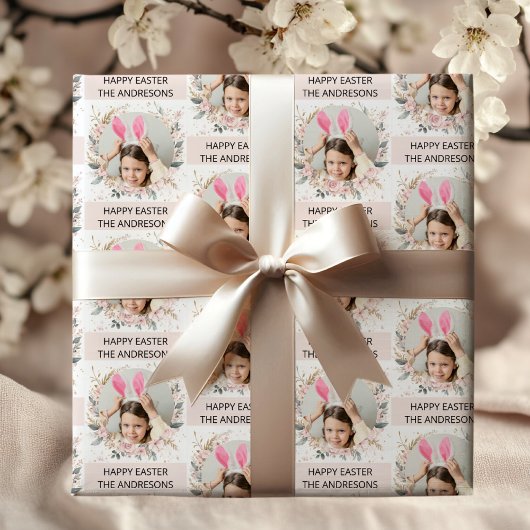 Elegante roze gepersonaliseerde foto Happy Easter Cadeaupapier