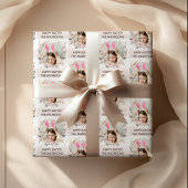 Elegante roze gepersonaliseerde foto Happy Easter Cadeaupapier