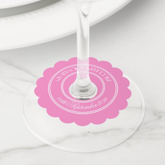 Elegante roze gepersonaliseerde namen wijnglas lab wijnglaslabel (Dichtbij)