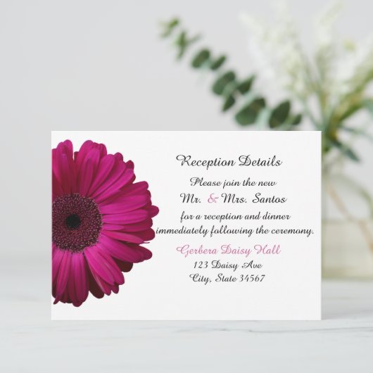 Elegante roze Gerbera Daisy bruiloftsreceptiekaart Kaart (Staand voorkant)
