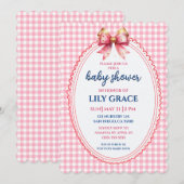 Elegante roze geruite baby shower uitnodiging met (Voorkant / Achterkant)