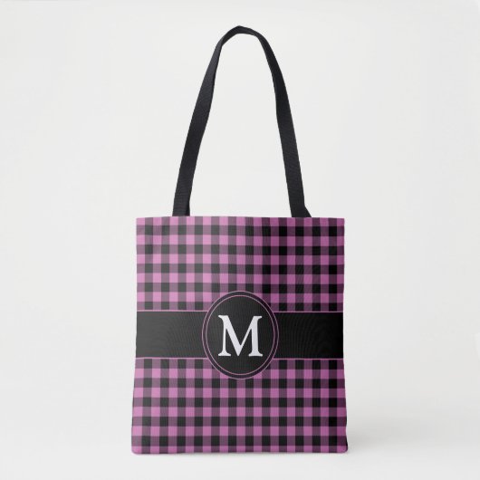 Elegante Roze Geruite Monogram Tote Bag (Voorkant)