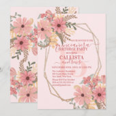 Elegante roze geschilderde bloemen glitter Quincea Kaart (Voorkant / Achterkant)