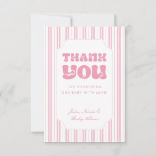 Elegante roze gestreepte babyborrel uitnodiging