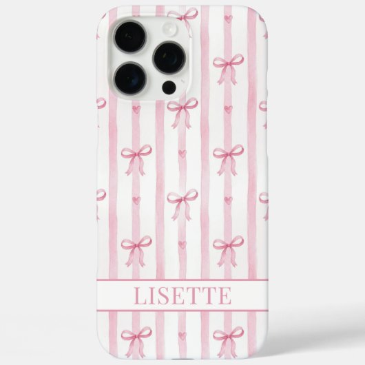 Elegante roze gestreepte Coquette strikken met mon Case-Mate iPhone Case (Achterkant)