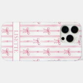Elegante roze gestreepte Coquette strikken met mon Case-Mate iPhone Case (Achterkant (horizontaal))