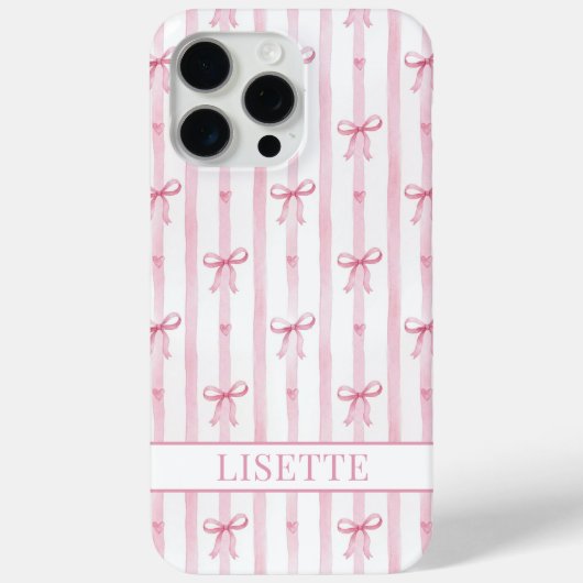 Elegante roze gestreepte Coquette strikken met mon Case-Mate iPhone Case (Achterkant)