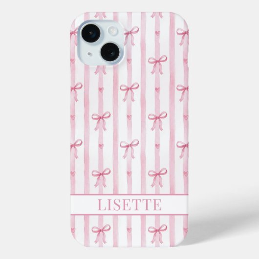 Elegante roze gestreepte Coquette strikken met mon Case-Mate iPhone Case (Achterkant)